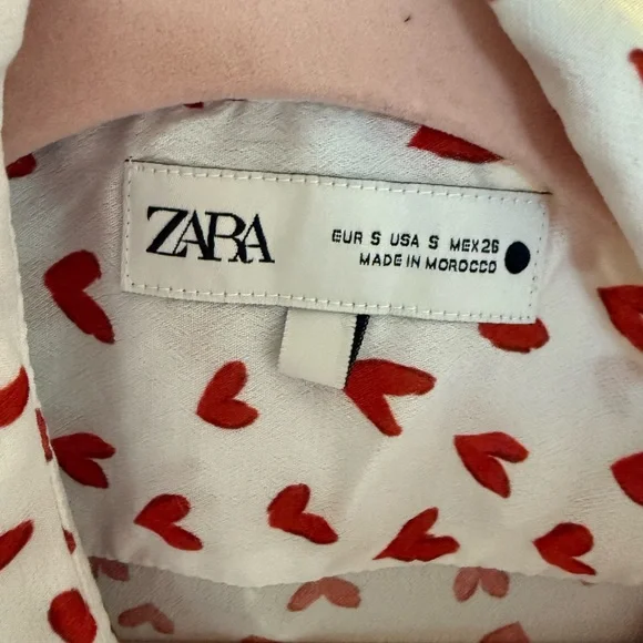 Zara White Blouse with Red Heart Pattern - Picture 3 of 4